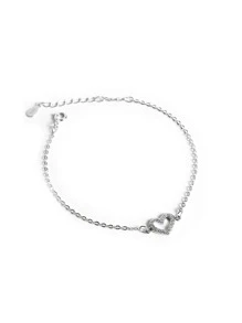 方晶鋯石愛心裝飾銀手環 - 銀色 - 查看 2