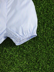 Baby Boy Peter Pan Collar Top & Striped Suspender Shorts - Blue and White - View 5