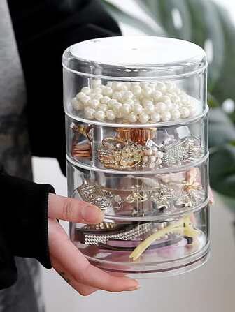 1入組PS首飾收納盒現代透明可旋轉首飾收納盒家用