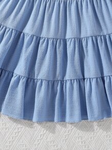 SHEIN Girls Solid Tiered Skirt - Blue - View 4