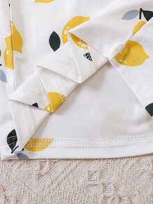 SHEIN Baby Lemon Print Cami Dress & Button Front Tee - White - View 5