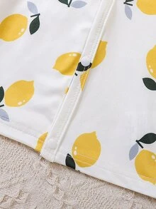 SHEIN Baby Lemon Print Cami Dress & Button Front Tee - White - View 6