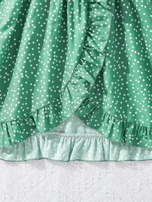 Girls Polka Dot Print Ruffle Trim Ruffle Hem Dress - Green - View 3