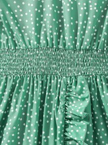 Girls Polka Dot Print Ruffle Trim Ruffle Hem Dress - Green - View 6