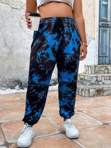 SHEIN LUNE Plus Tie Dye Slant Pocket Sweatpants - Multicolor - View 4