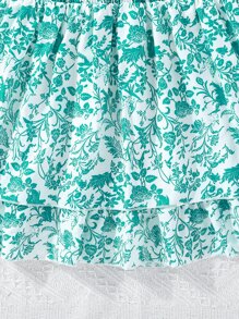 SHEIN Chicas Vestido halter con estampado floral bajo con fruncido - Multicolor - Ver 3