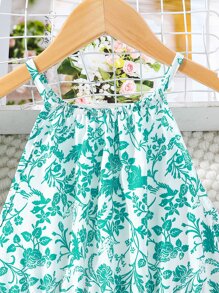 SHEIN Chicas Vestido halter con estampado floral bajo con fruncido - Multicolor - Ver 4