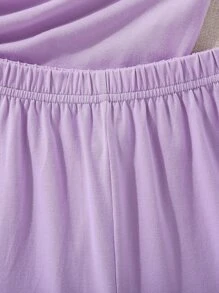 SHEIN Girls Cartoon Graphic Tee & Shorts - Purple - View 4