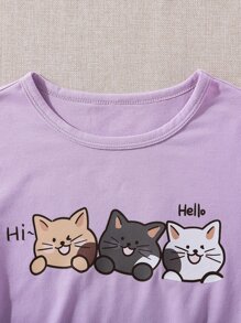 SHEIN Girls Cartoon Graphic Tee & Shorts - Purple - View 6