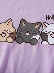 SHEIN Girls Cartoon Graphic Tee & Shorts - Purple - View 7