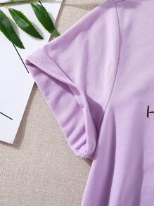 SHEIN Girls Cartoon Graphic Tee & Shorts - Purple - View 8