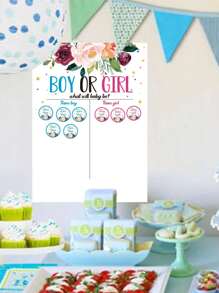 1pc Paper Party Game Card & 36pcs Sticker, Modern Floral & Slogan Graphic Card For Party - Multicolor - View 1