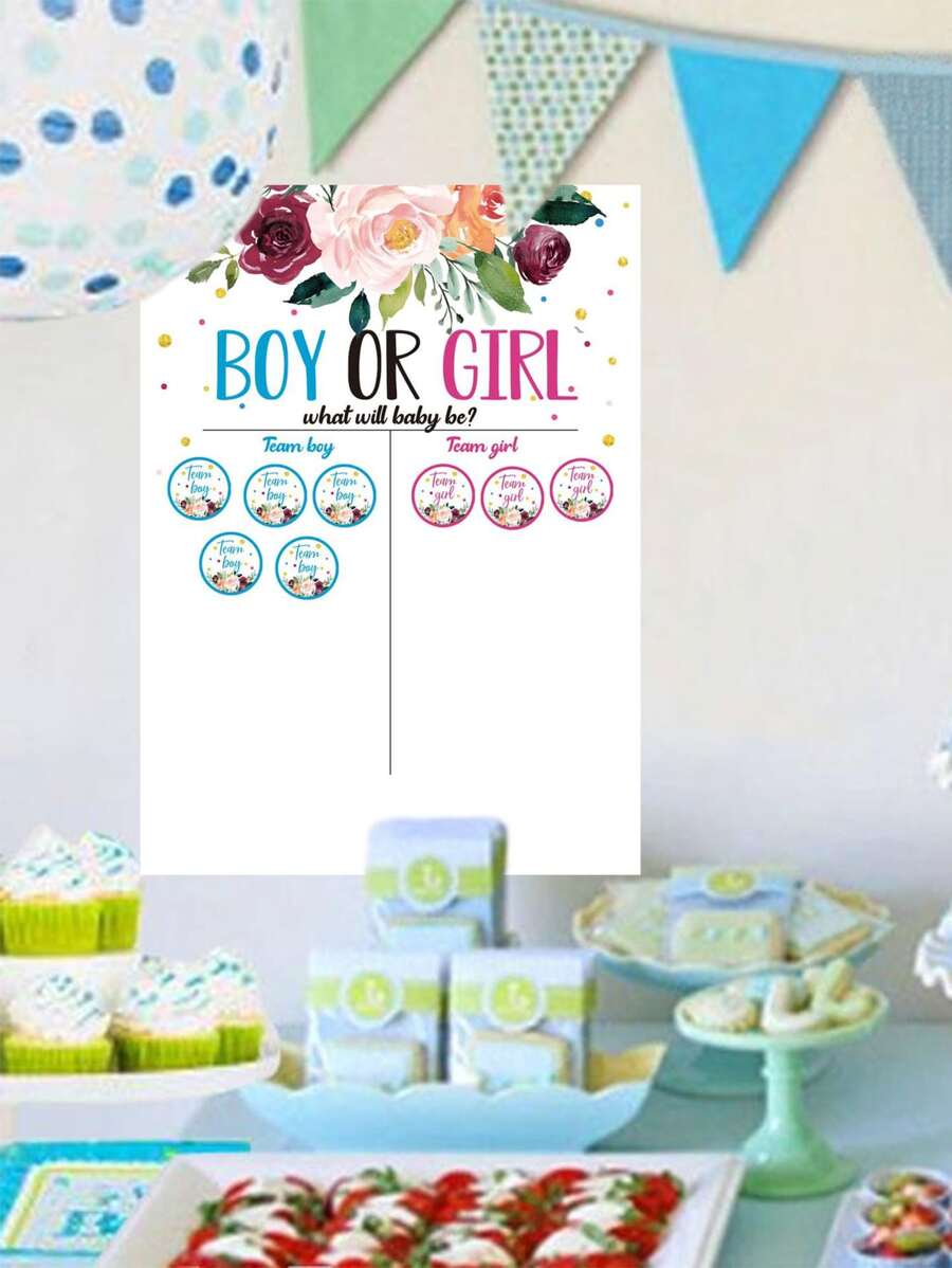 1pc Paper Party Game Card & 36pcs Sticker, Modern Floral & Slogan Graphic Card For Party - Multicolor - View 1