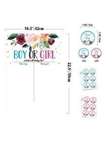 1pc Paper Party Game Card & 36pcs Sticker, Modern Floral & Slogan Graphic Card For Party - Multicolor - View 2