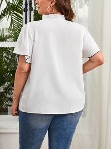 SHEIN Privé Plus Tie Neck Contrast Binding Blouse - White - View 2