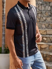 Manfinity Men Geo Print Polo Shirt - Black - View 2