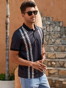 Manfinity Men Geo Print Polo Shirt - Black - View 4