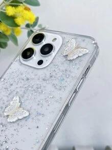 Ốp điện thoại chống rơi đính kim sa và hình bướm, phiên bản quốc tế, không phải phiên bản nội địa. - trắng - Xem 6