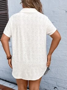 SHEIN LUNE Plus Eyelet Embroidery Shirt - White - View 2