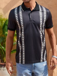 Manfinity Men Geo Print Polo Shirt - Black - View 6