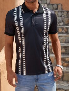 Manfinity Men Geo Print Polo Shirt - Black - View 7