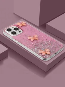 Ốp điện thoại chống rơi đính kim sa và hình bướm, phiên bản quốc tế, không phải phiên bản nội địa. - Hồng - Xem 1