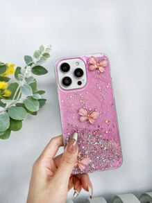 Ốp điện thoại chống rơi đính kim sa và hình bướm, phiên bản quốc tế, không phải phiên bản nội địa. - Hồng - Xem 2