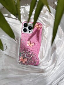 Ốp điện thoại chống rơi đính kim sa và hình bướm, phiên bản quốc tế, không phải phiên bản nội địa. - Hồng - Xem 5