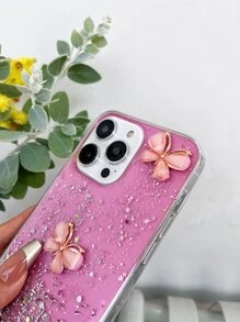 Ốp điện thoại chống rơi đính kim sa và hình bướm, phiên bản quốc tế, không phải phiên bản nội địa. - Hồng - Xem 6