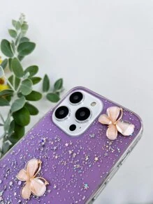 Sequin & Butterfly Decor Anti-Fall Phone Case,International Version, Not The Domestic Version - Purple - View 3