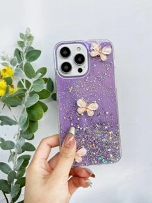 Sequin & Butterfly Decor Anti-Fall Phone Case,International Version, Not The Domestic Version - Purple - View 7