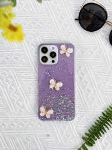 Sequin & Butterfly Decor Anti-Fall Phone Case,International Version, Not The Domestic Version - Purple - View 8
