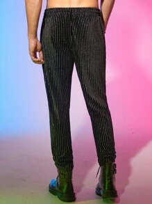 Manfinity RebelGame Hombres Pantalones de cintura con cordón brillante - Negro - Ver 3