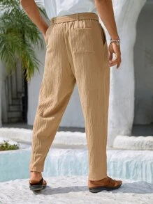 Manfinity Men Solid Slant Pocket Belted Trousers - Khaki - View 4