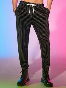 Manfinity RebelGame Hombres Pantalones de cintura con cordón brillante - Negro - Ver 5