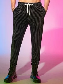 Manfinity RebelGame Hombres Pantalones de cintura con cordón brillante - Negro - Ver 7