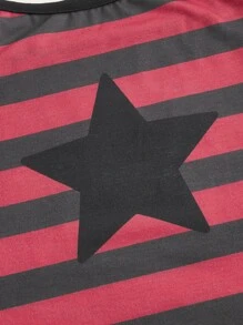 ROMWE Grunge Punk Striped & Star Print PJ Set - Multicolor - View 3