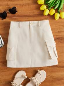 SHEIN 女孩翻蓋口袋工裝裙