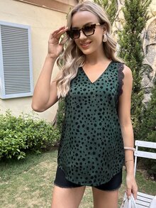 SHEIN Maternity Dalmatian Print Guipure Lace Trim Blouse - Multicolor - View 3