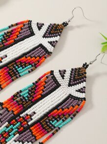 1雙編織種子釘珠長流蘇服裝適合女士 - 彩色 - 查看 3