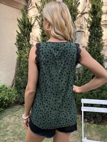 SHEIN Maternity Dalmatian Print Guipure Lace Trim Blouse - Multicolor - View 2