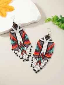 1雙編織種子釘珠長流蘇服裝適合女士 - 彩色 - 查看 5