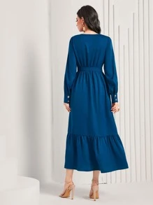 Mulvari Square Neck Ruffle Hem A-line Dress - Royal Blue - View 2