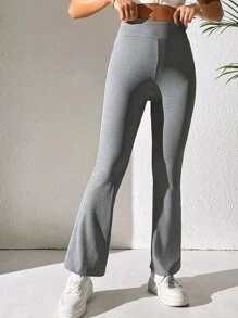 SHEIN PETITE Solid Flare Leg Trousers - Grey - View 6