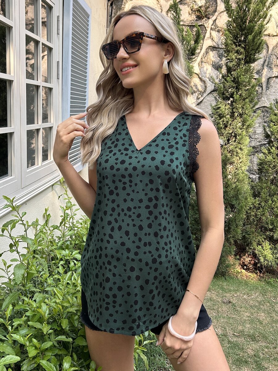 SHEIN Maternity Dalmatian Print Guipure Lace Trim Blouse - Multicolor - View 1