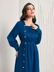 Mulvari Square Neck Ruffle Hem A-line Dress - Royal Blue - View 5