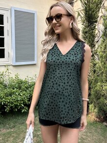 SHEIN Maternity Dalmatian Print Guipure Lace Trim Blouse - Multicolor - View 4