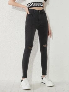 SHEIN 少女破洞牛仔褲