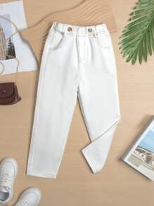 Toddler Girls Solid Tapered Jeans - White - View 1