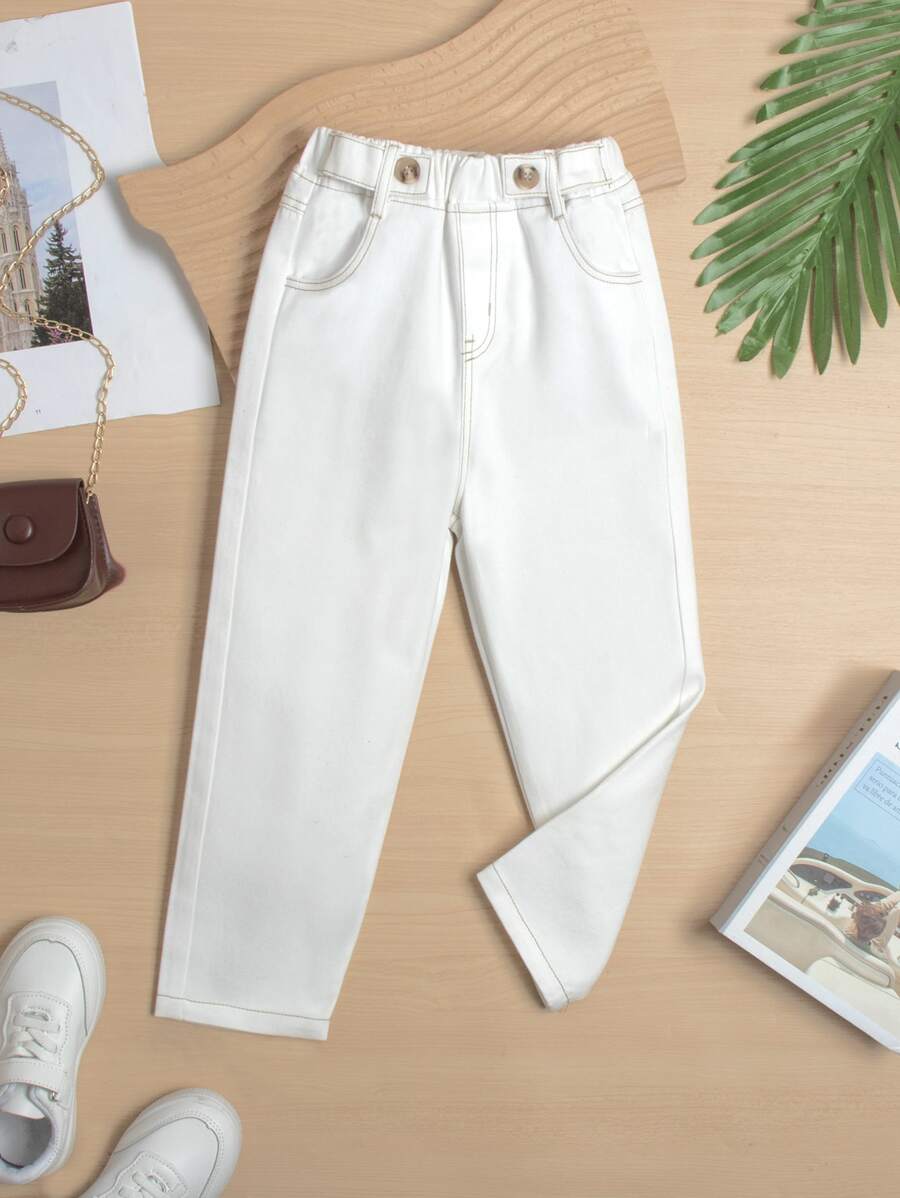 Toddler Girls Solid Tapered Jeans - White - View 1